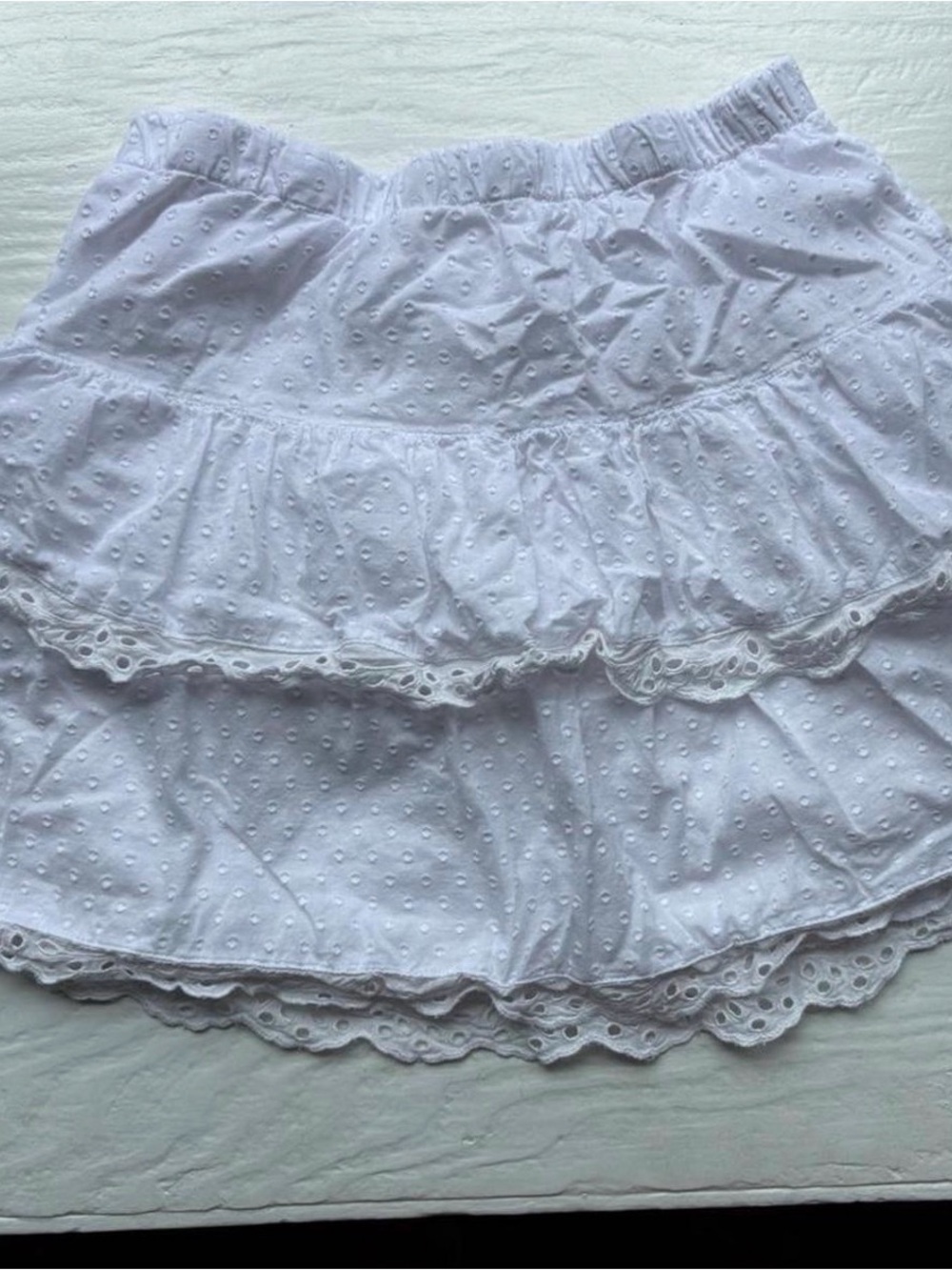 Cat & Jack White Eyelet Ruffle Tiered Skater Skirt Girls Y XL 14 Fits Women’s XS